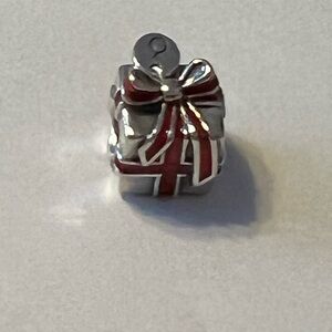 Pandora Retired Christmas Gift Box Charm Red Enamel 925 Sterling silver